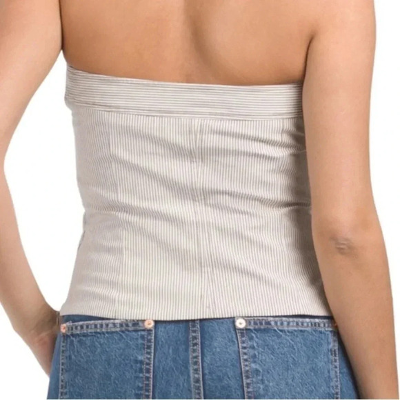 New Zara Pinstriped Button Strapless Corset Blouse Top Womens Small - Picture 2 of 7